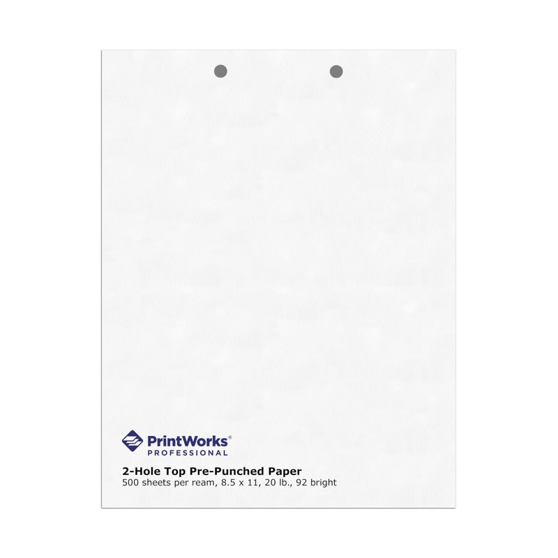 PrintWorks Professional 2 Hole Punch Top Paper - Pre-Punched for Folders, Binders, & Clipboards - Made in the USA - 500 Sheets - 8.5" x 11" - 20 lb - 92 Bright White (04110) - Image 1